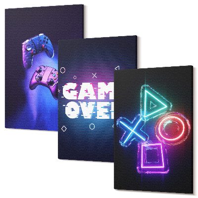 Háromrészes vászonkép szett Gamepadok Game Over ikonokkal