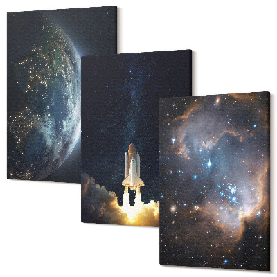 Háromrészes vászonkép szett Space Earth rakéta galaxis égbolt csillagok