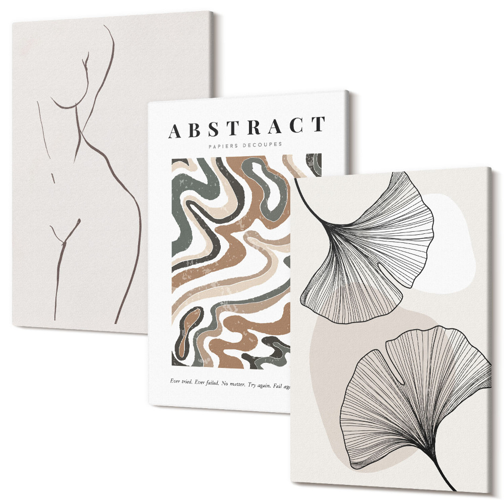 Falikép szett triptichon A nőies formák absztrakt posztere boho stílust hagy