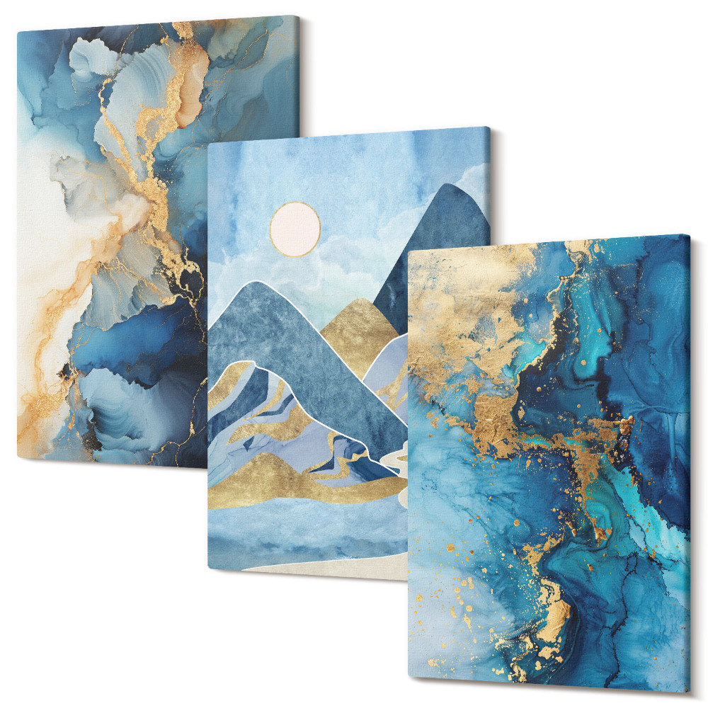 Kép szett triptichon Kék hegyek absztrakt minta elemekkel