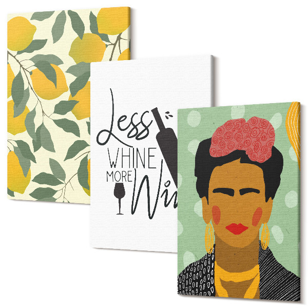 Kép szett triptichon Lemons szlogen Frida Kahlo borportréjáról
