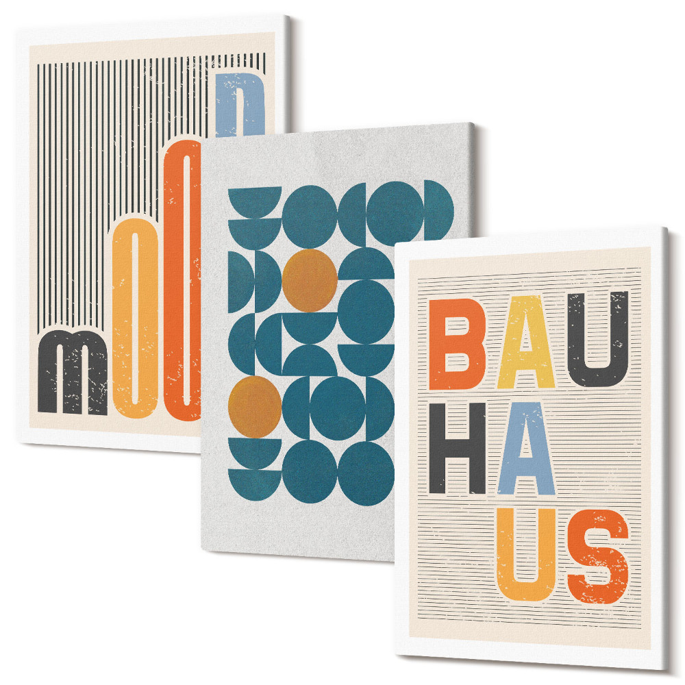 Háromrészes vászonkép szett Geometrikus minták poszterek Bauhaus stílusban