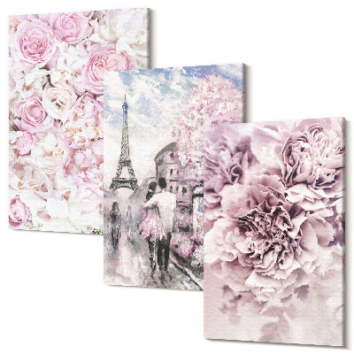 Kép szett triptichon Virágok rózsaszín romantikus táj árnyalataiban