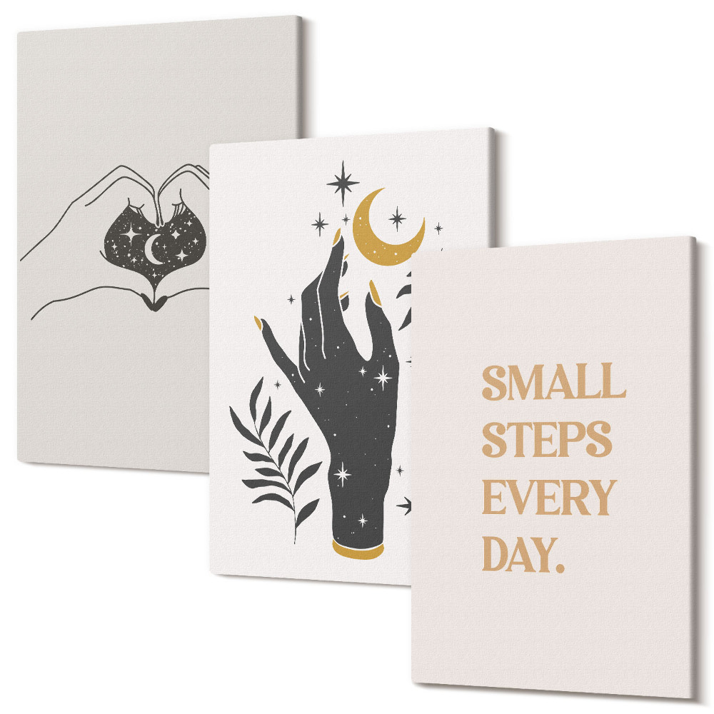Háromrészes vászonkép szett Minimalista illusztrációk inspiráló boho szöveget
