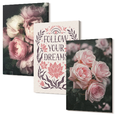 Kép szett triptichon Vintage rózsák az álmokról felirattal