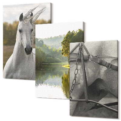 Falikép szett triptichon Fehér lovak a folyó természeti táj