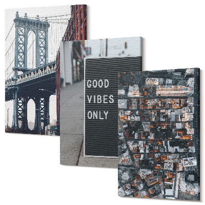 Kép szett triptichon Híd a városban utcai táblákkal, légi felvétel