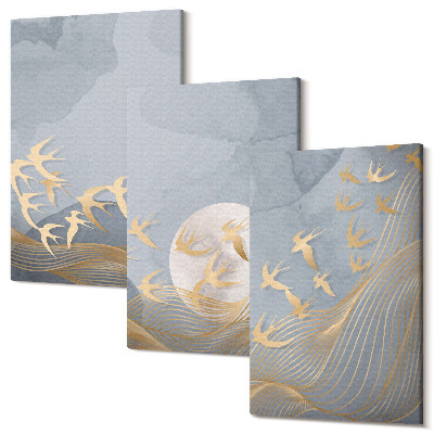 Kép szett triptichon Madarak repülnek az égen és a Holdon