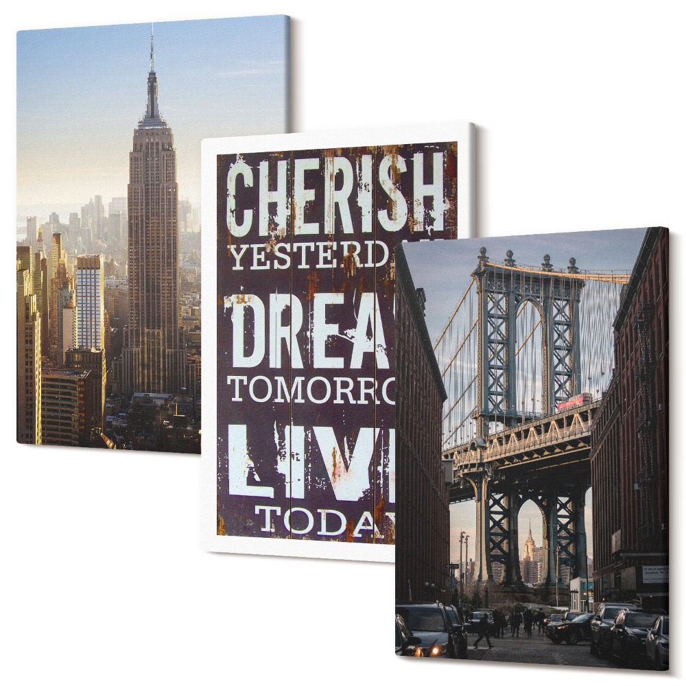 Háromrészes vászonkép szett New York-i tájképek inspiráló idézettel
