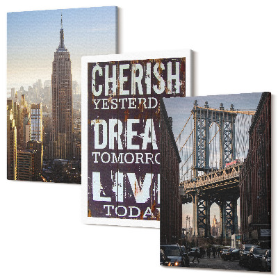 Háromrészes vászonkép szett New York-i tájképek inspiráló idézettel
