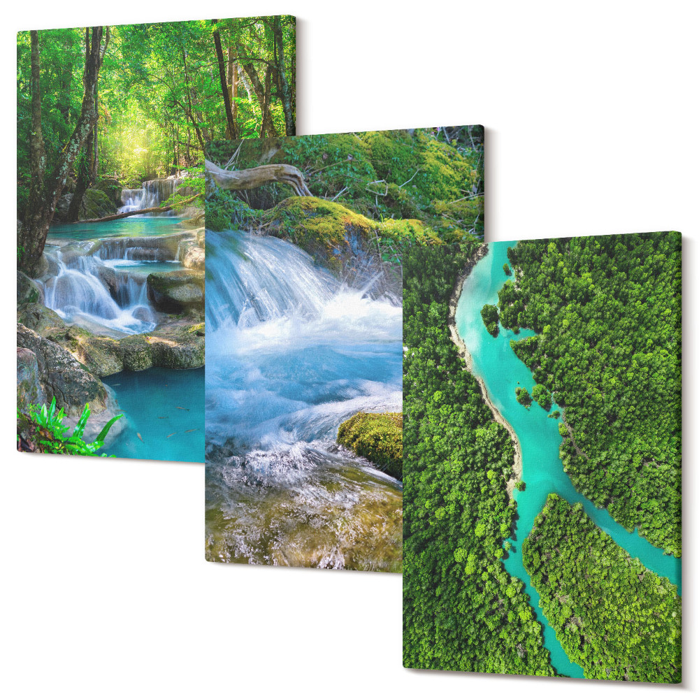 Falikép szett triptichon Zöld erdők és kristályos folyóvizek