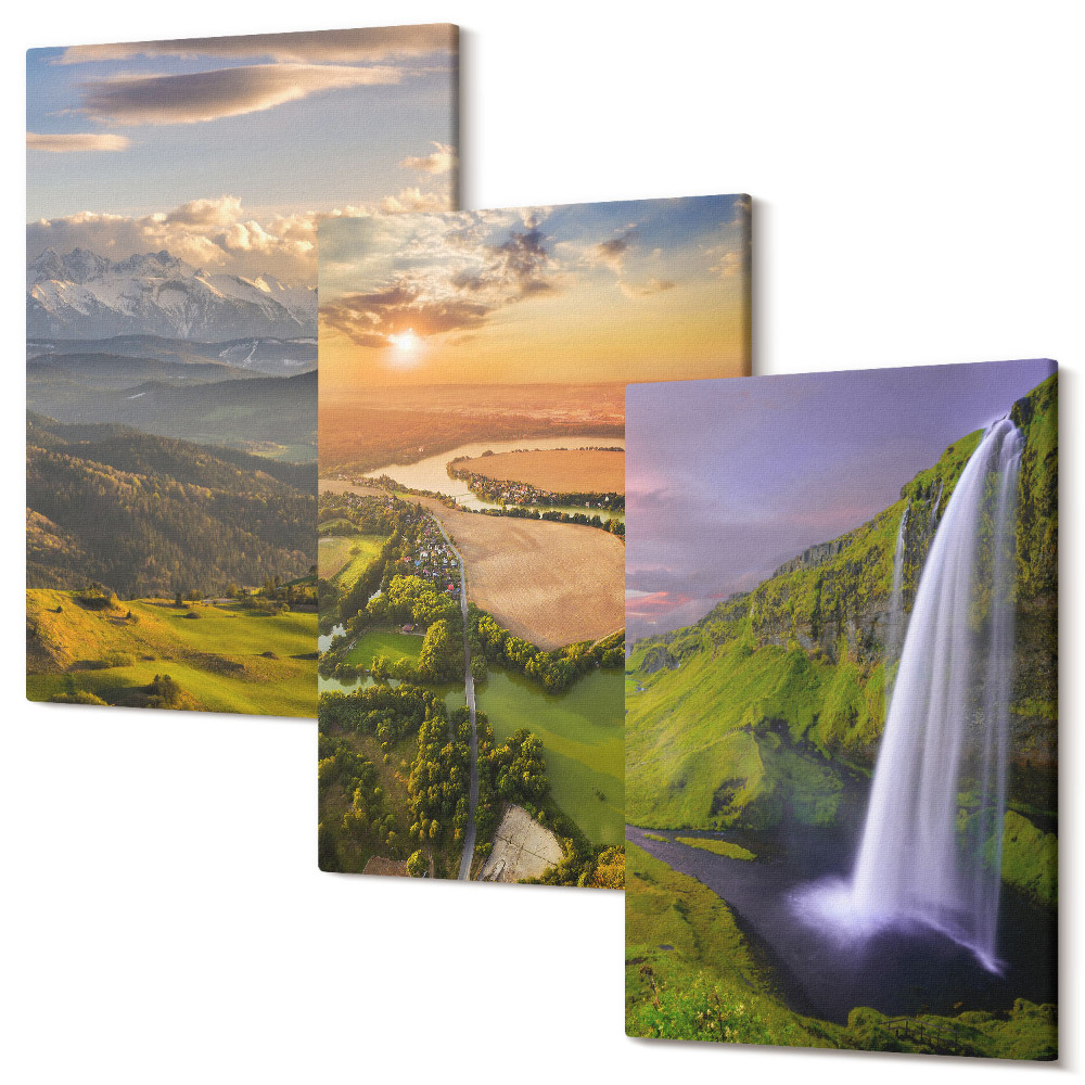 Kép szett triptichon Hegyi folyó és vízesés a természetben