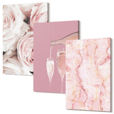 Háromrészes vászonkép szett Pezsgőrózsák és pasztell márvány háttér
