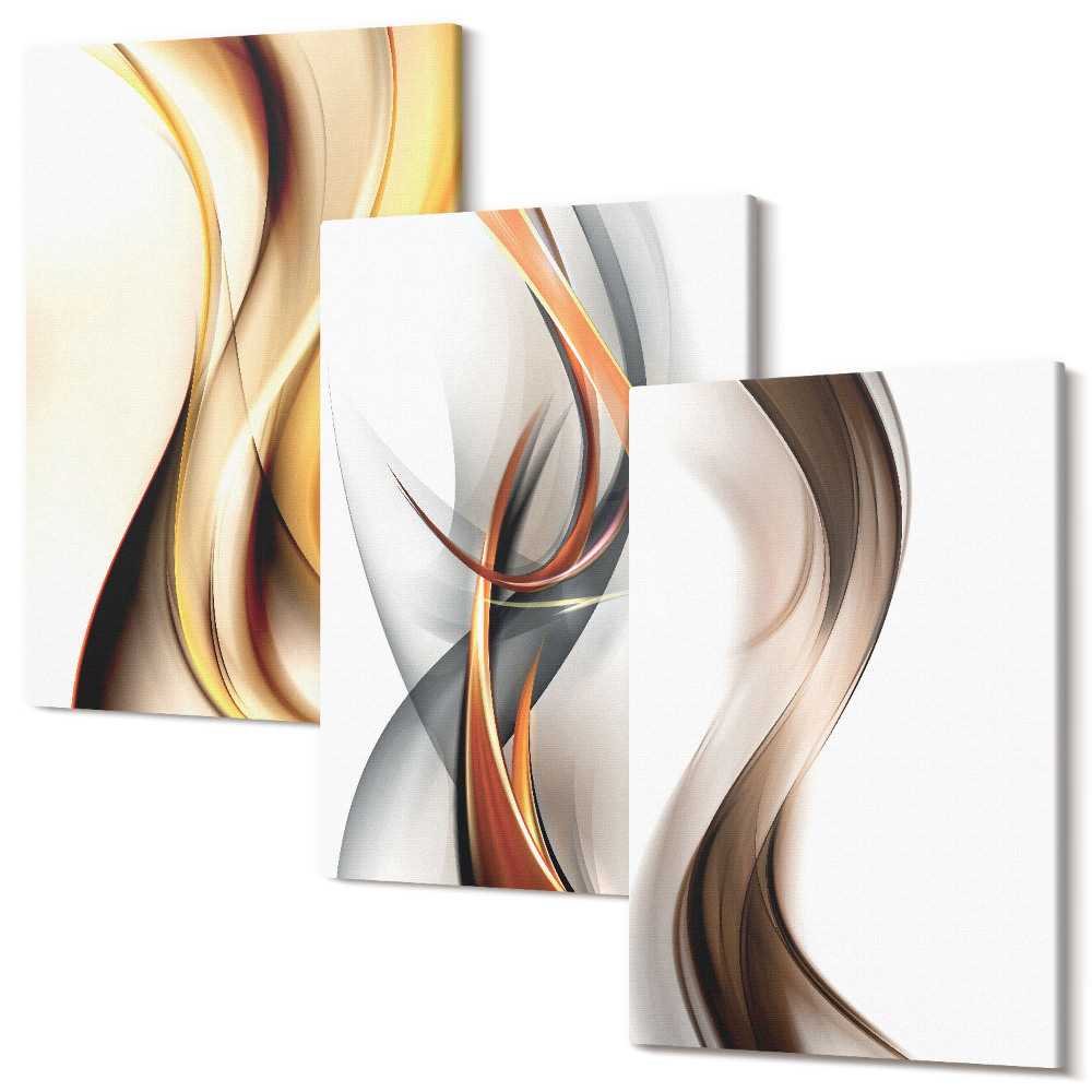 Kép szett triptichon Sárga, szürke és barna árnyalatú hullámok