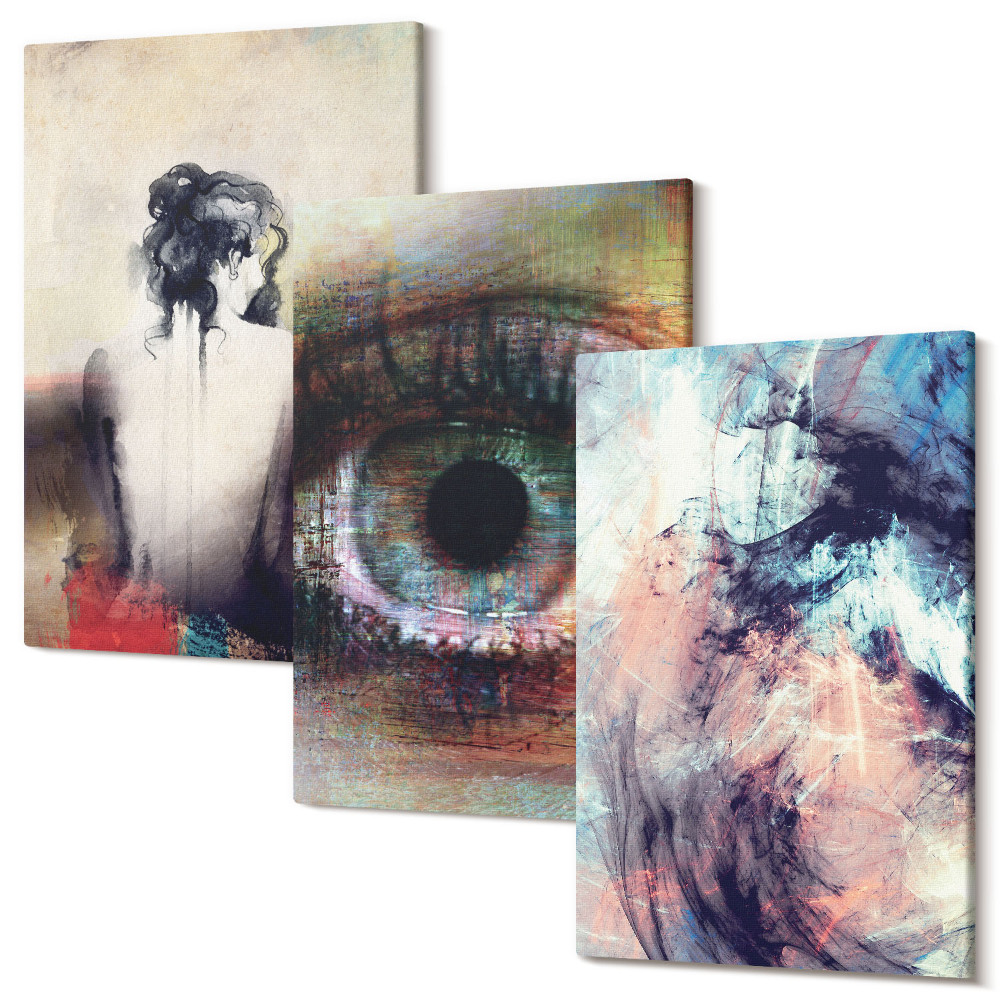 Háromrészes vászonkép szett Portré egy nő szem absztrakt színek érzelmek