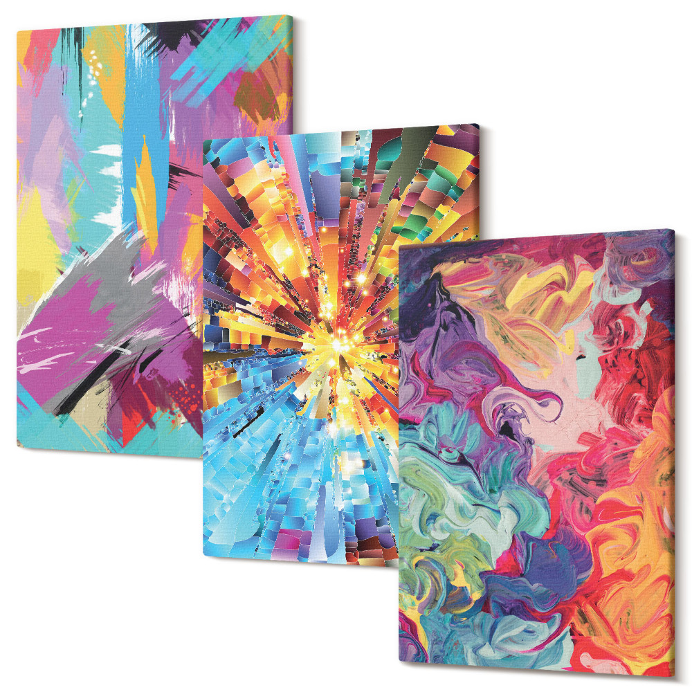 Háromrészes vászonkép szett Színes festékabsztrakciók dinamikus mintákkal