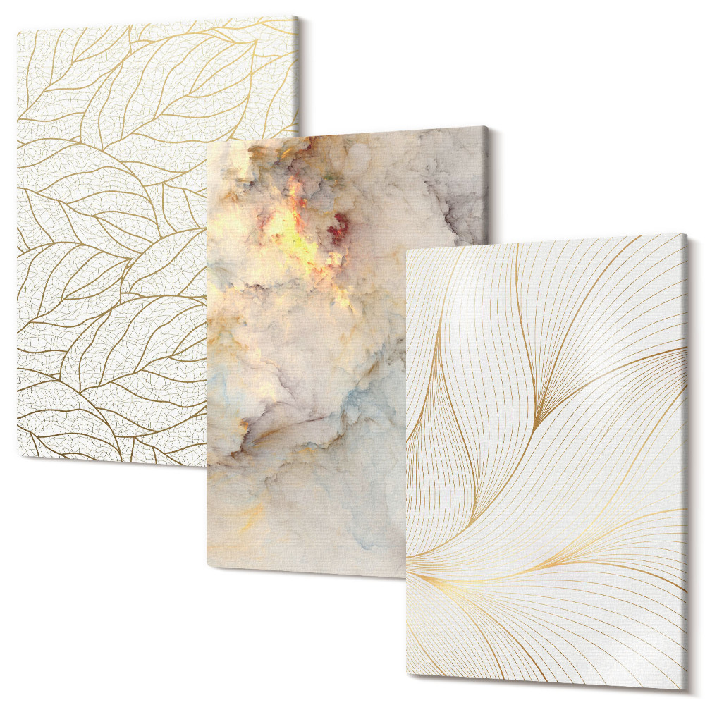Háromrészes vászonkép szett Lineáris levél minták absztrakt márvány