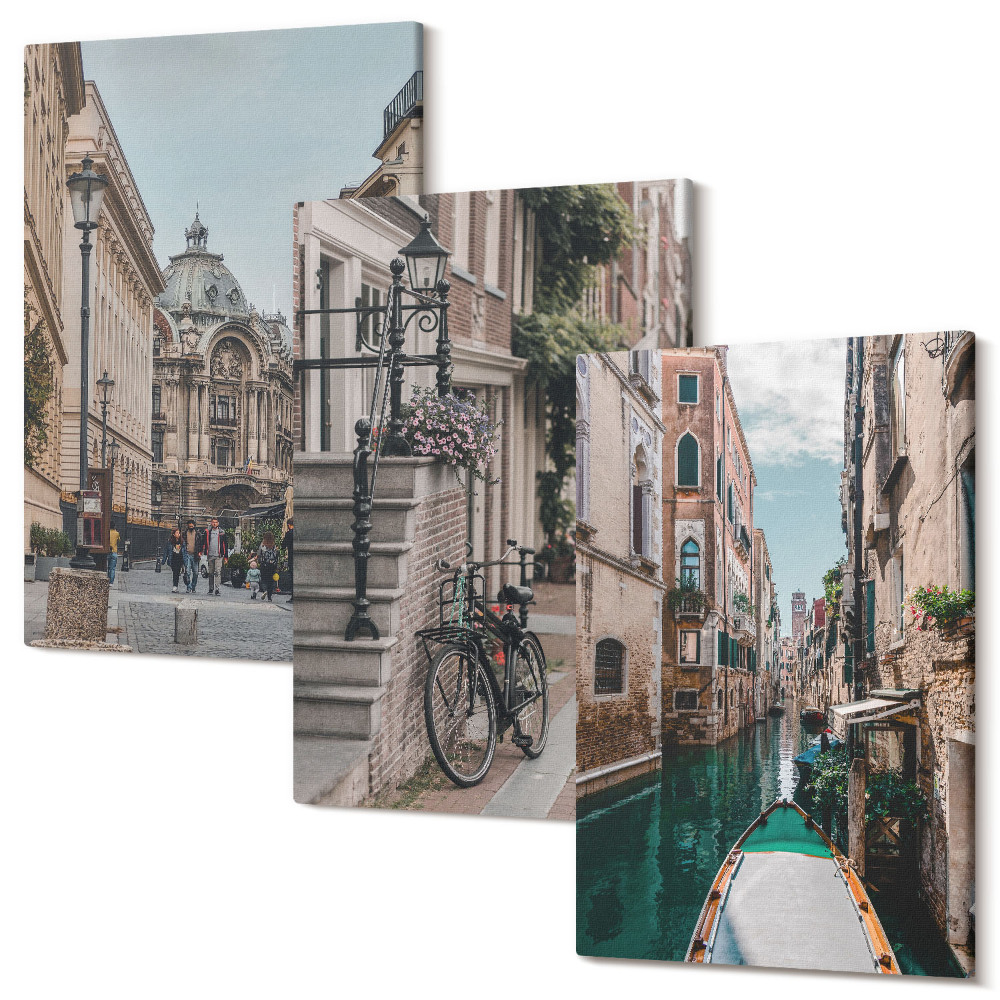 Falikép szett triptichon Velencei város utcái építészettel és vízzel
