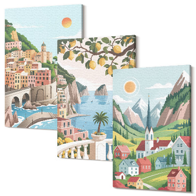 Kép szett triptichon Festői tájak tengerrel és citrusfélékkel