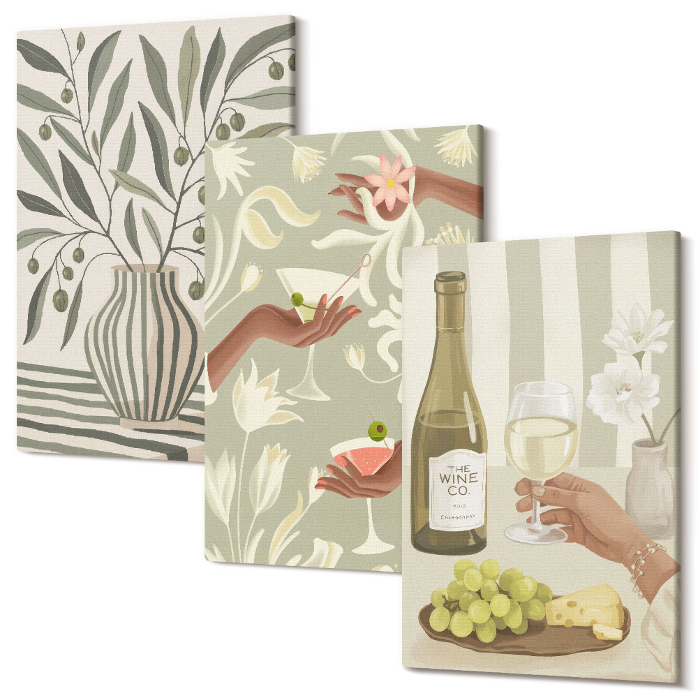 Falikép szett triptichon Olajfavirágok és rusztikus koktélok