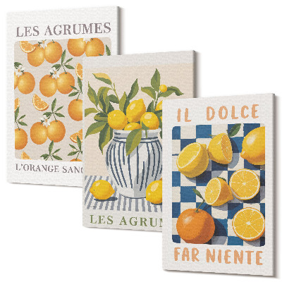 Kép szett triptichon Retro citrusfélék sárga árnyalatokkal