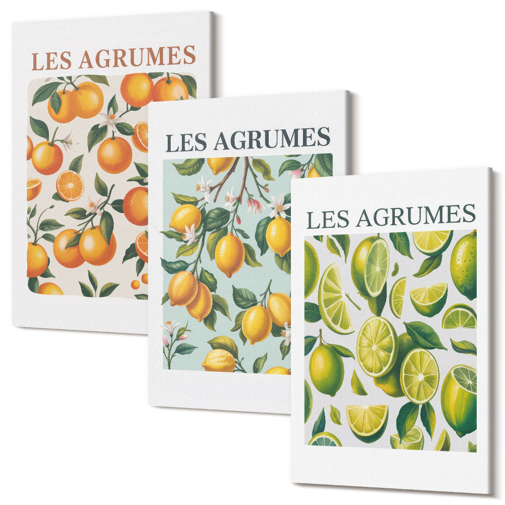 Háromrészes vászonkép szett Gyümölcsös citrus minták pasztell színekben