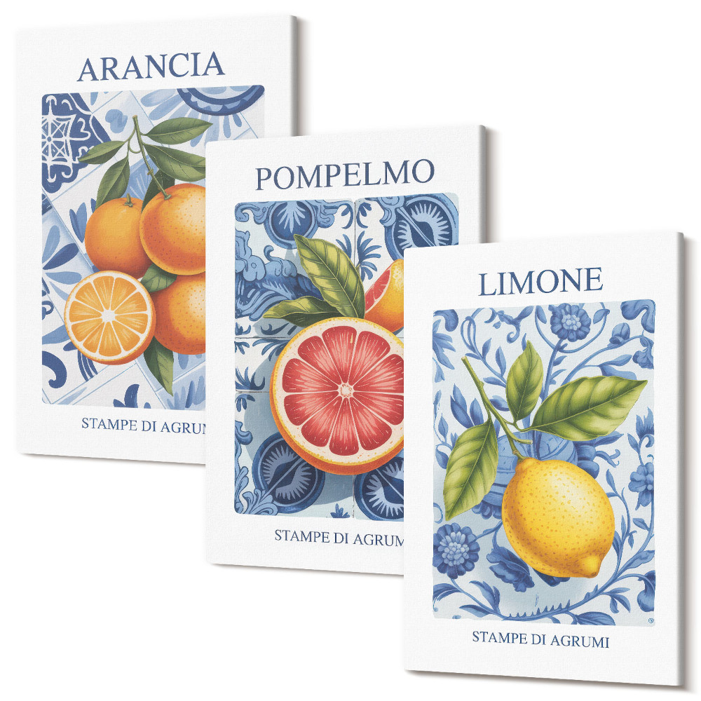 Kép szett triptichon Vintage citrusfélék illusztrációk