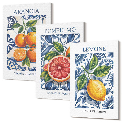 Háromrészes vászonkép szett Olasz stílusú citrusfélék divatplakátok