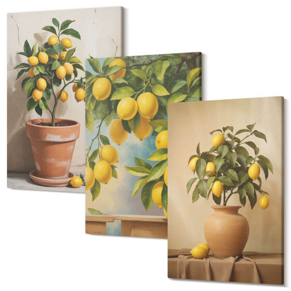 Falikép szett triptichon Citromfák cserépben és vázában