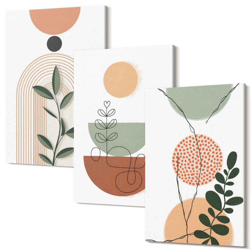 Kép szett triptichon Absztrakt formák színes növényi motívumokkal