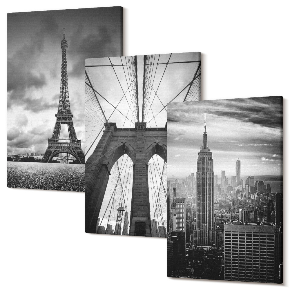 Háromrészes vászonkép szett Tornyok és hidak monokróm árnyalatokban