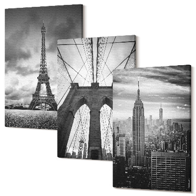 Háromrészes vászonkép szett Tornyok és hidak monokróm árnyalatokban