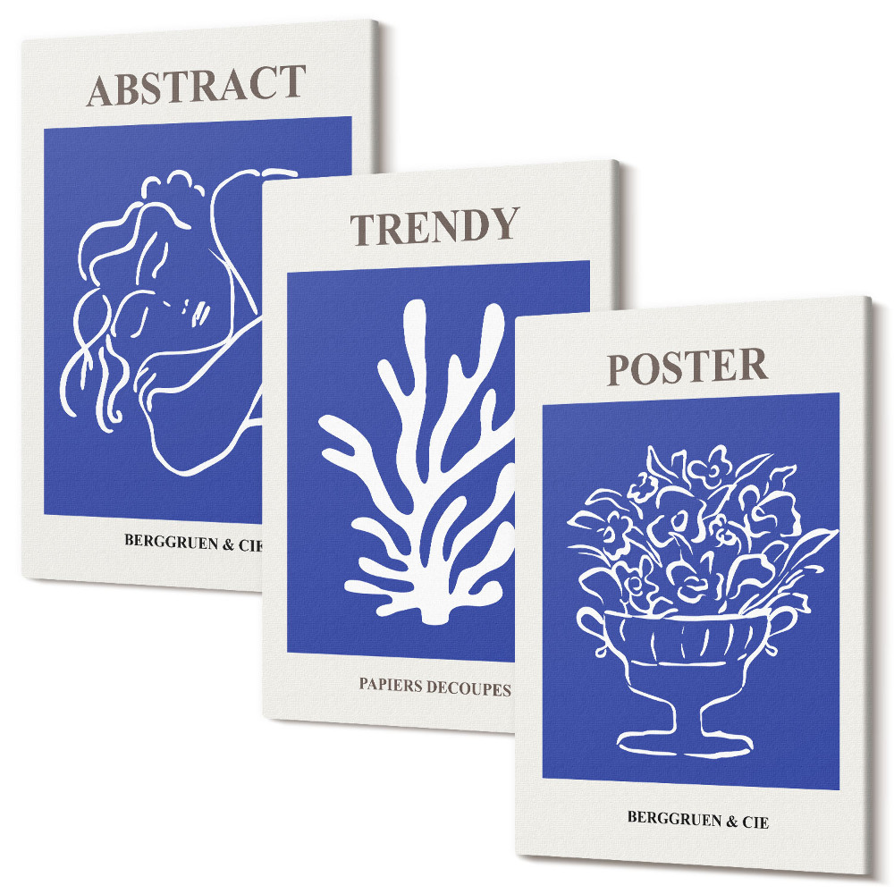 Falikép szett triptichon Stílusos kék plakátok Henri Matissetól