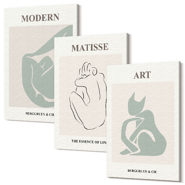 Háromrészes vászonkép szett Henri Matisse pasztell árnyalatú absztrakt figurái