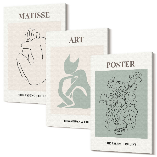 Kép szett triptichon Henri Matisse bézs és zöld árnyalatú plakátok
