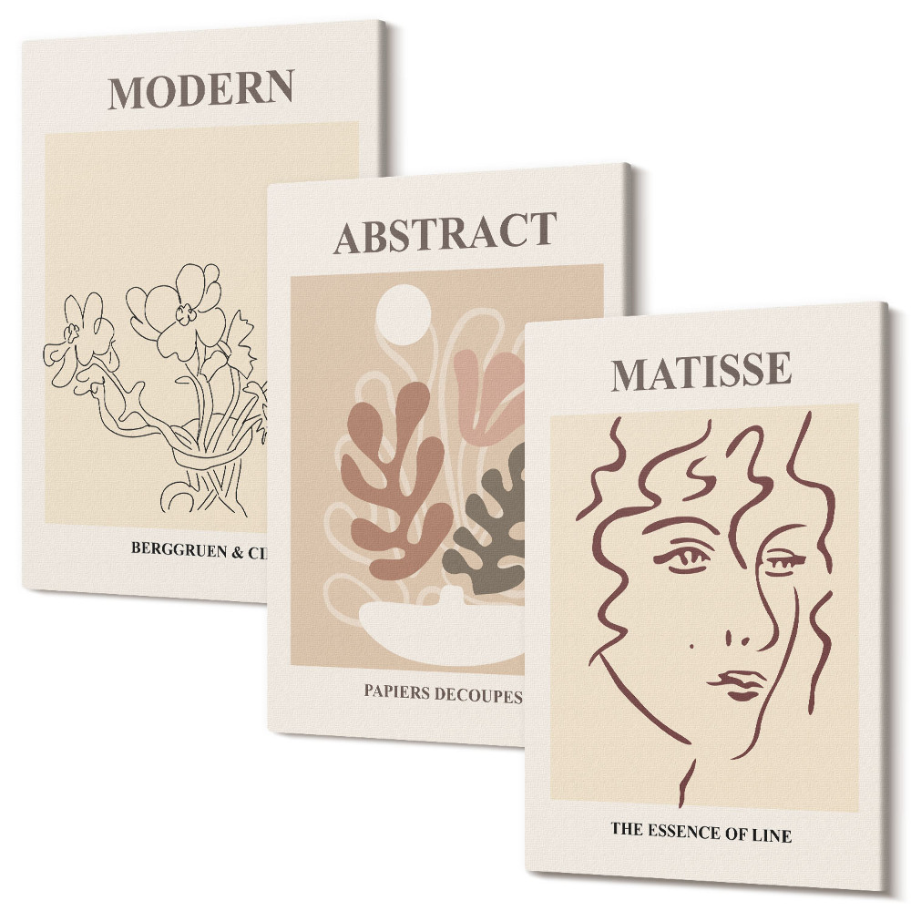 Háromrészes vászonkép szett Növényi motívumok és vonalak modern stílusban