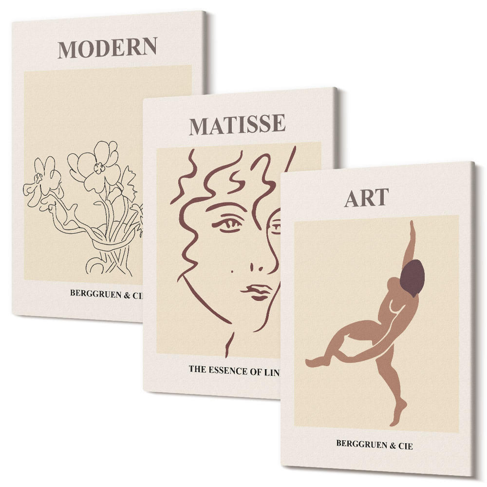 Háromrészes vászonkép szett Stílusos grafika virágokkal, arcokkal és emberi alakokkal