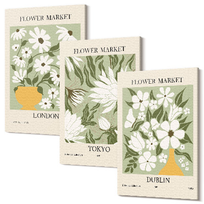 Kép szett triptichon Virágos plakáttervek London Tokió Dublin