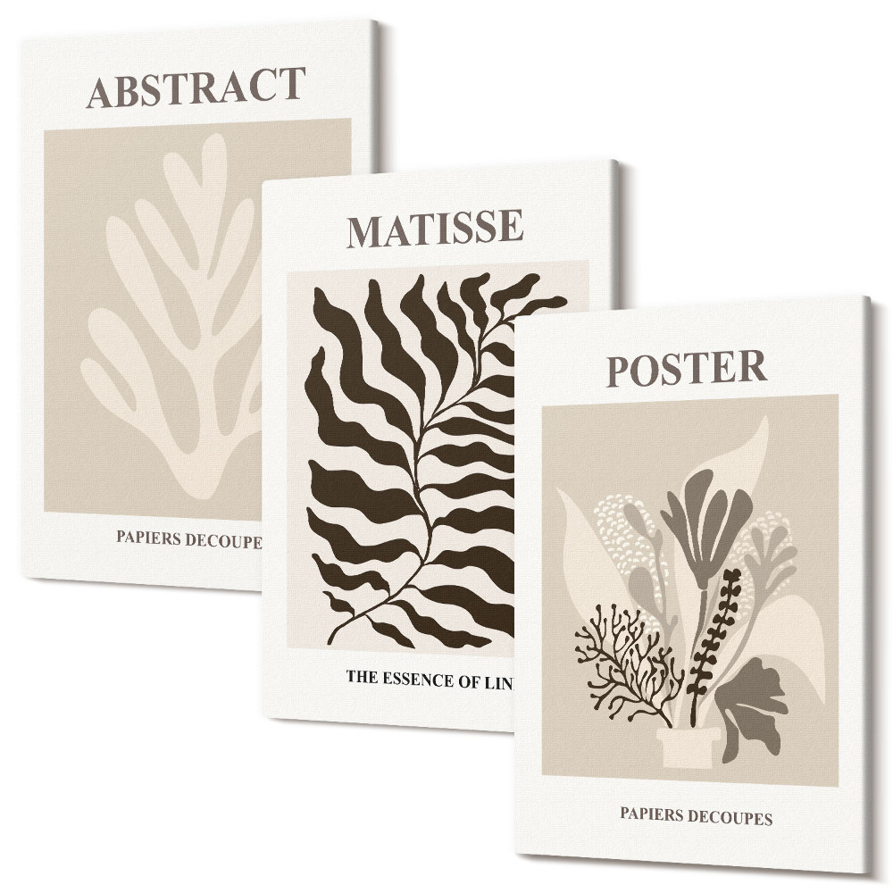 Kép szett triptichon Növényminták a bézs és a barna árnyalataiban