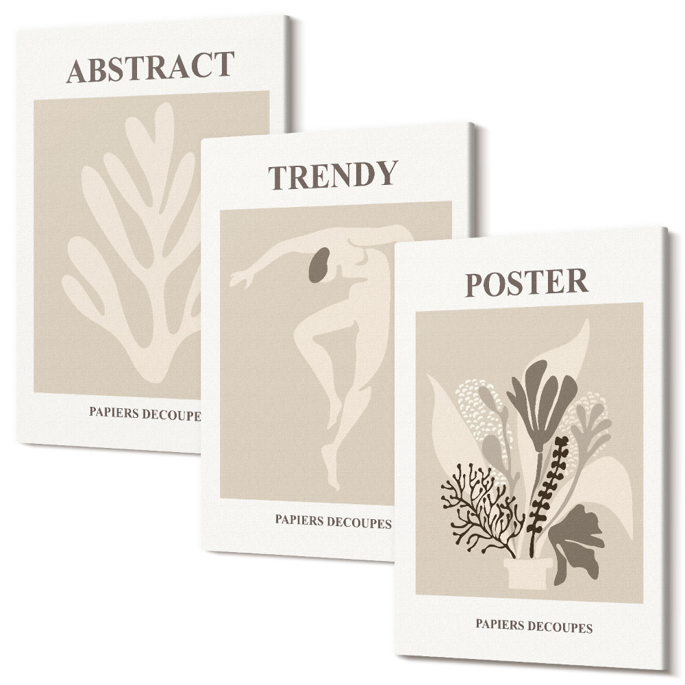 Falikép szett triptichon Növényminták a bézs és a barna árnyalataiban