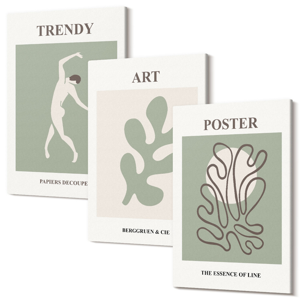 Falikép szett triptichon Absztrakt figurák és növényi motívumok visszafogott színekben