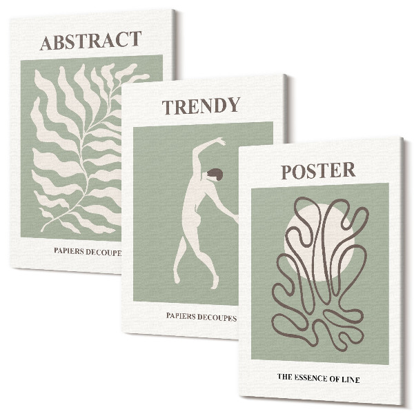 Falikép szett triptichon Henri Matisse zöld árnyalatú növényi mintái