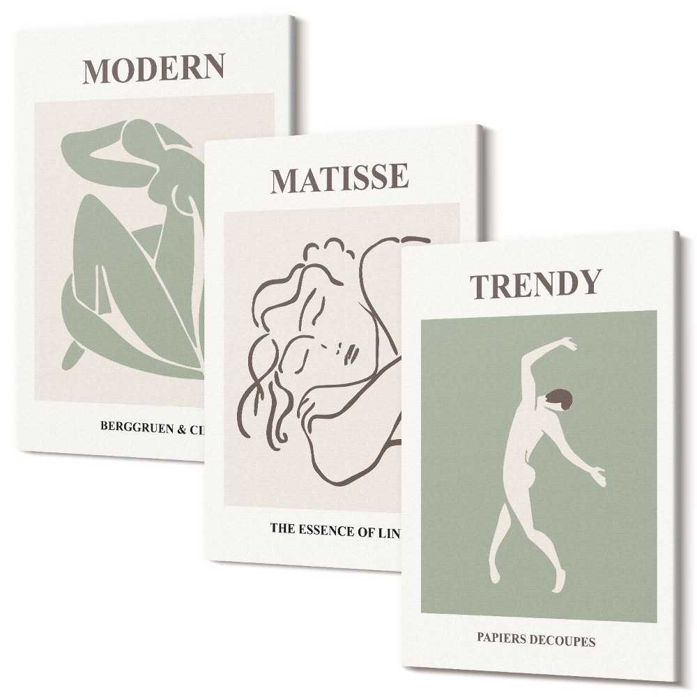 Háromrészes vászonkép szett Stílusos karakterek minimalista formákban és színekben