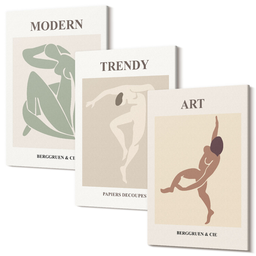 Falikép szett triptichon Stílusos karakterek minimalista árnyalatokban