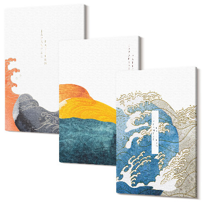 Kép szett triptichon Hullámok japán grafikai stílusban