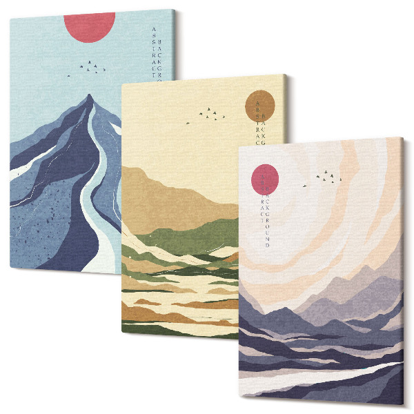 Falikép szett triptichon Hegyek pasztell színekben, japán stílusban