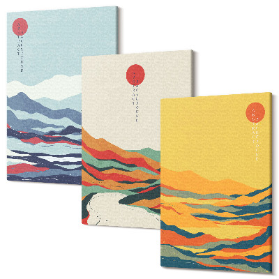 Kép szett triptichon Színes absztrakt hegyi és folyó tájak