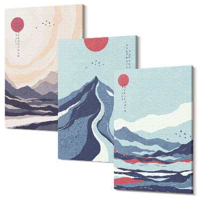 Háromrészes vászonkép szett Absztrakt hegyi tájak japán stílusban