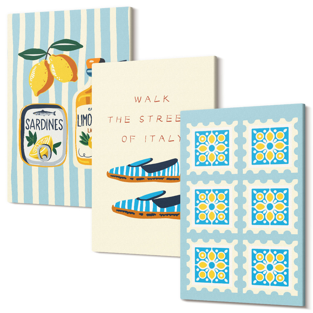 Háromrészes vászonkép szett Gyümölcsminták és az olasz kultúra elemei