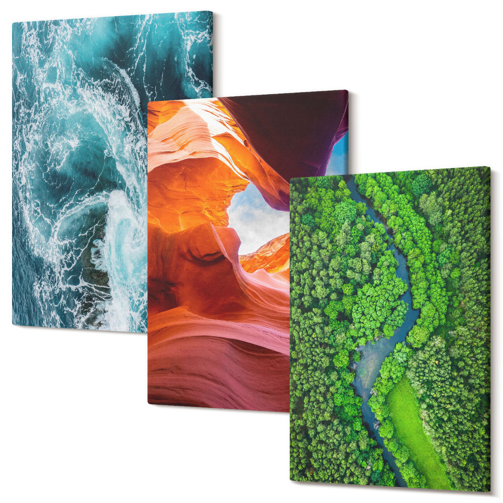 Háromrészes vászonkép szett Víz mozgásban kanyon és zöld erdő természet